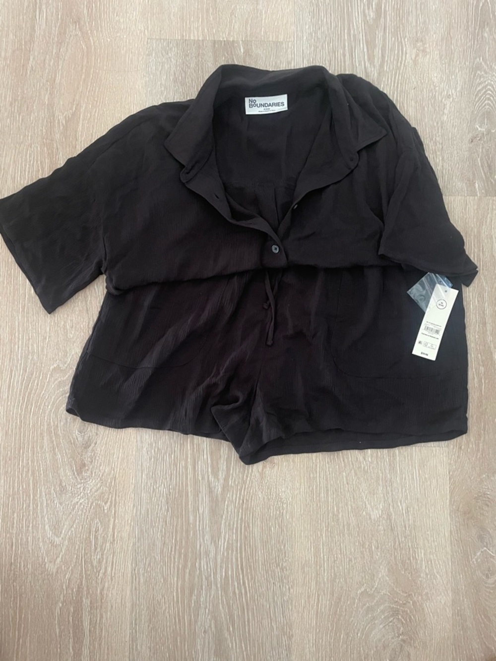No Boundaries Black Short-Sleeve Button Lounge Set M BNWT